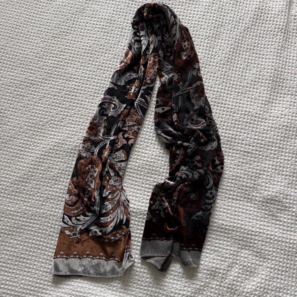 Silk Blend Burnout Velvet Paisley damask Scarf semi sheer Whimsigoth